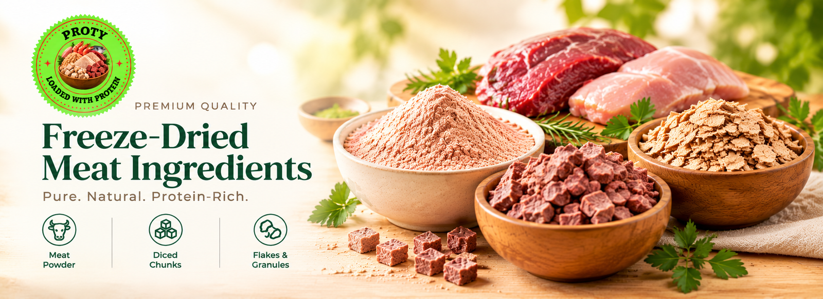 Freeze-dried Meat Powder, Chunks and Dices